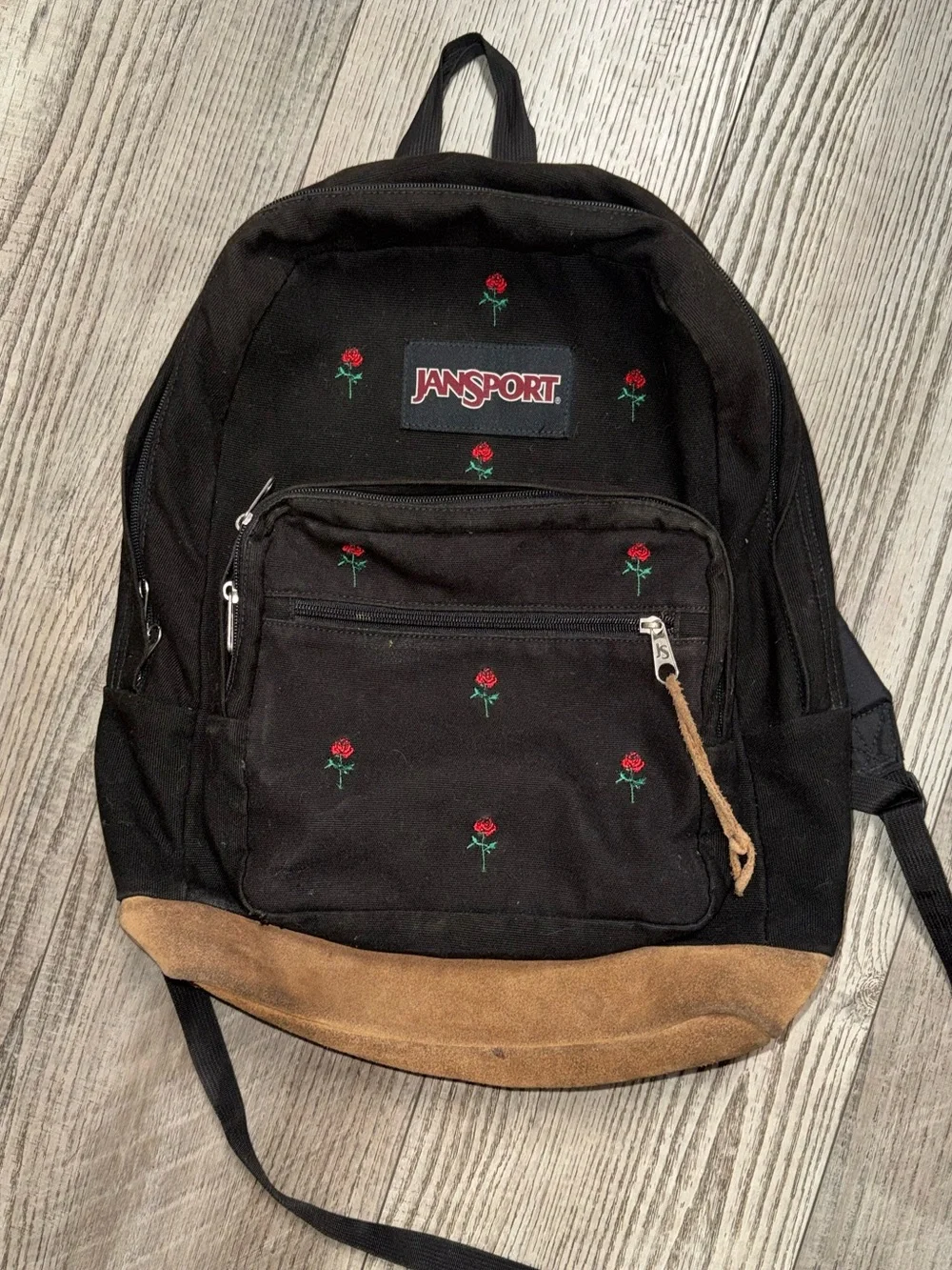 Vtg 90s Y2k JanSport Expressions backpack embroider red roses black brown suede - Picture 1 of 13
